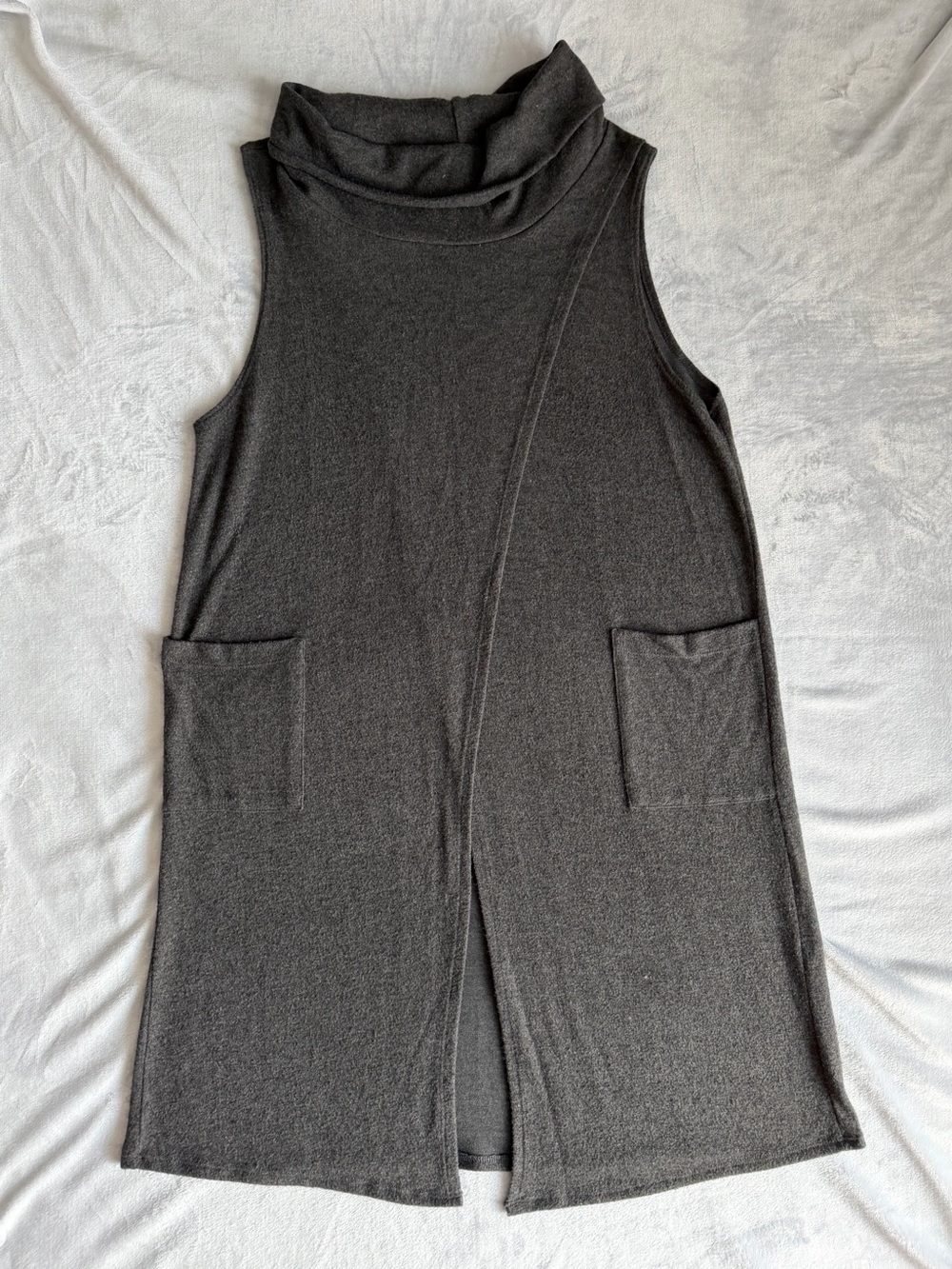 Sleeveless Charcoal Gray Turtleneck Knit Dress